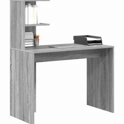 Kantoormeubelen*vidaXL Bureau met plank 102 x 50 x 124 cm Bewerkt hout Grijs sonoma