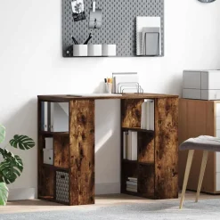 Kantoormeubelen*vidaXL Bureau met plank 90 x 50 x 75 cm Bewerkt hout Gerookt eiken