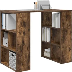 Kantoormeubelen*vidaXL Bureau met plank 90 x 50 x 75 cm Bewerkt hout Gerookt eiken