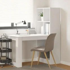 Kantoormeubelen*vidaXL Bureau met plank met opslag 122 x 67 x 145 cm Bewerkt hout Wit