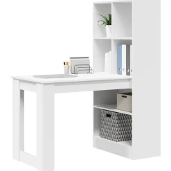 Kantoormeubelen*vidaXL Bureau met plank met opslag 122 x 67 x 145 cm Bewerkt hout Wit
