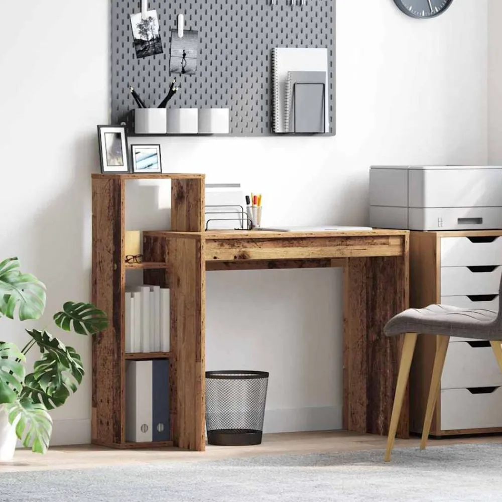 Kantoormeubelen*vidaXL Bureau met plank 100 x 40 x 90 cm Bewerkt hout Oud hout