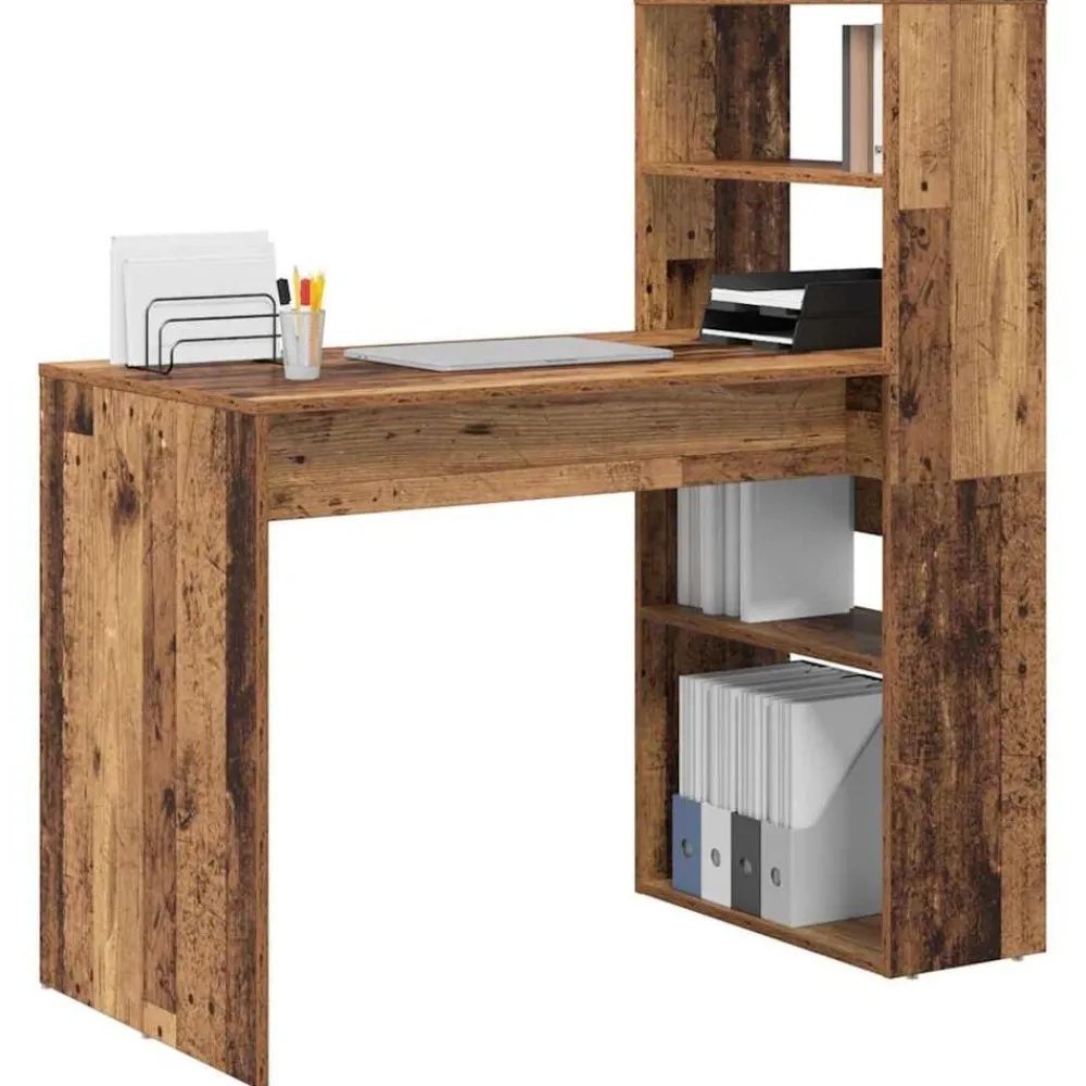 Kantoormeubelen*vidaXL Bureau met plank 113 x 54 x 120 cm Bewerkt hout Oud hout