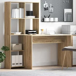 Kantoormeubelen*vidaXL Bureau met plank 138,5 x 55 x 143 cm Bewerkt hout Sonoma eiken