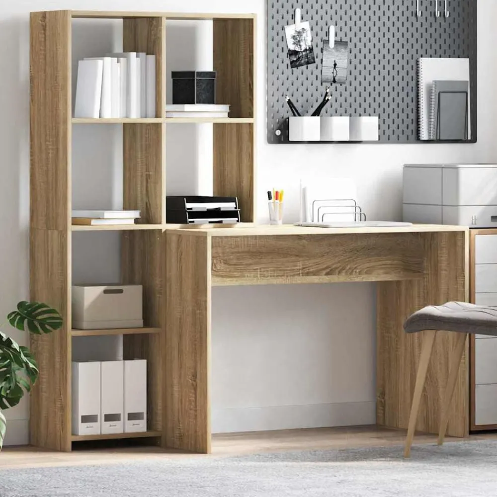 Kantoormeubelen*vidaXL Bureau met plank 138,5 x 55 x 143 cm Bewerkt hout Sonoma eiken