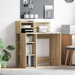 Kantoormeubelen*vidaXL Bureau met plank 90 x 48 x 101,5 cm Bewerkt hout Sonoma eiken