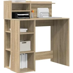 Kantoormeubelen*vidaXL Bureau met plank 90 x 48 x 101,5 cm Bewerkt hout Sonoma eiken