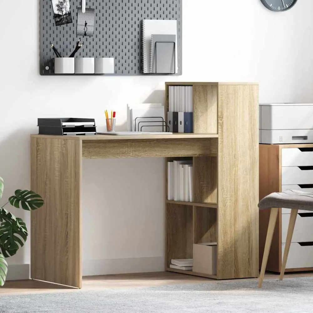 Kantoormeubelen*vidaXL Bureau met plank 108 x 55 x 103.5 cm Bewerkt hout Sonoma eiken