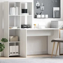 Kantoormeubelen*vidaXL Bureau met plank 138,5 x 55 x 143 cm Bewerkt hout Wit