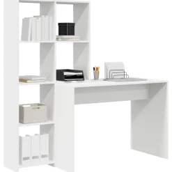 Kantoormeubelen*vidaXL Bureau met plank 138,5 x 55 x 143 cm Bewerkt hout Wit