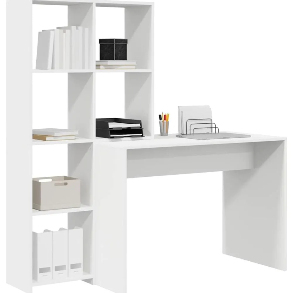 Kantoormeubelen*vidaXL Bureau met plank 138,5 x 55 x 143 cm Bewerkt hout Wit