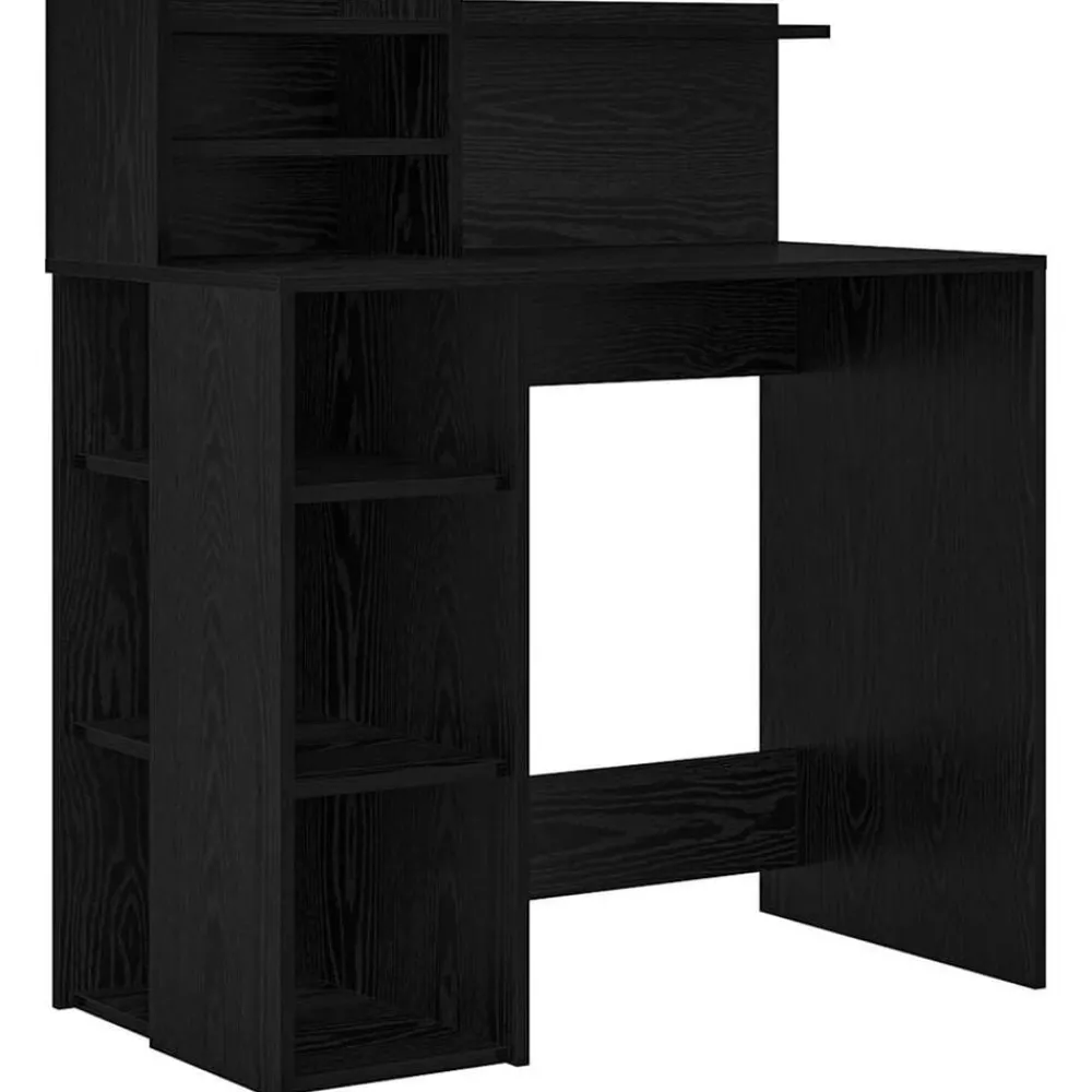 Kantoormeubelen*vidaXL Bureau met plank 90 x 48 x 101,5 cm Bewerkt hout Zwart eiken
