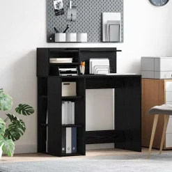 Kantoormeubelen*vidaXL Bureau met plank 90 x 48 x 101,5 cm Bewerkt hout Zwart eiken