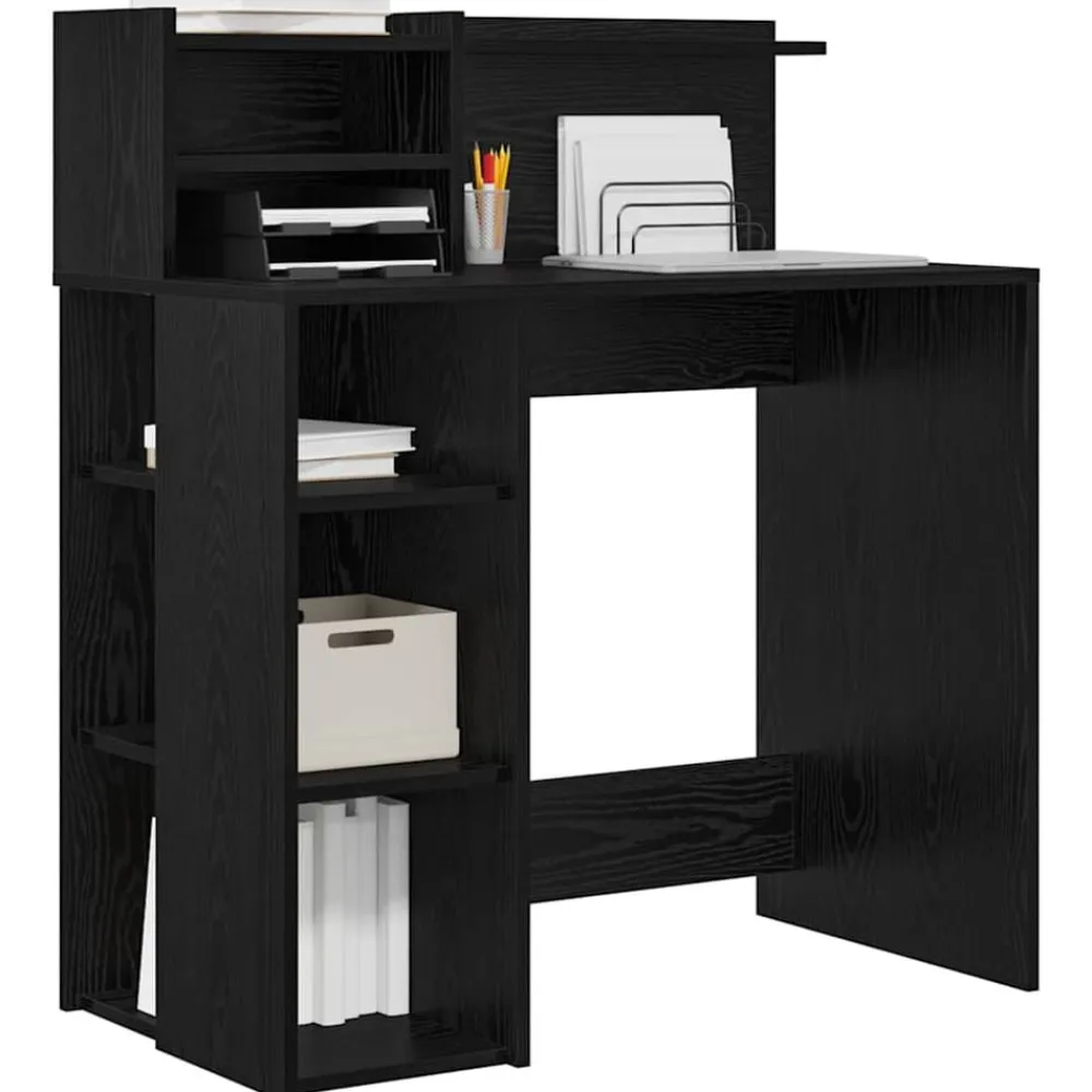 Kantoormeubelen*vidaXL Bureau met plank 90 x 48 x 101,5 cm Bewerkt hout Zwart eiken