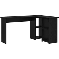 Kantoormeubelen*vidaXL Bureau met plank 142 x 102 x 73 cm Bewerkt hout Zwart eiken