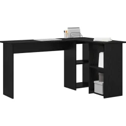 Kantoormeubelen*vidaXL Bureau met plank 142 x 102 x 73 cm Bewerkt hout Zwart eiken