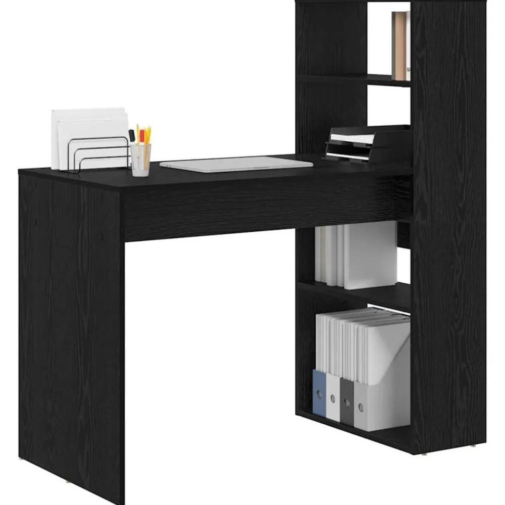 Kantoormeubelen*vidaXL Bureau met plank 113 x 54 x 120 cm Bewerkt hout Zwart eiken