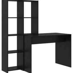 Kantoormeubelen*vidaXL Bureau met plank 138,5 x 55 x 143 cm Bewerkt hout Zwart eiken