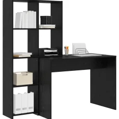 Kantoormeubelen*vidaXL Bureau met plank 138,5 x 55 x 143 cm Bewerkt hout Zwart eiken
