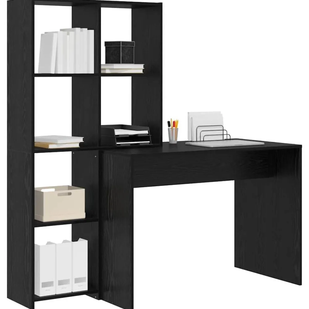 Kantoormeubelen*vidaXL Bureau met plank 138,5 x 55 x 143 cm Bewerkt hout Zwart eiken