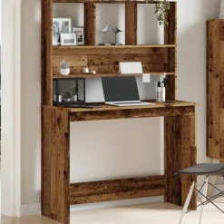 Bureau met schappen 102x45x148 cm bewerkt hout kleurig><noscript><img width=
