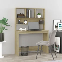 Bureau met schappen 102x45x148 bewerkt hout kleur>vidaXL Online