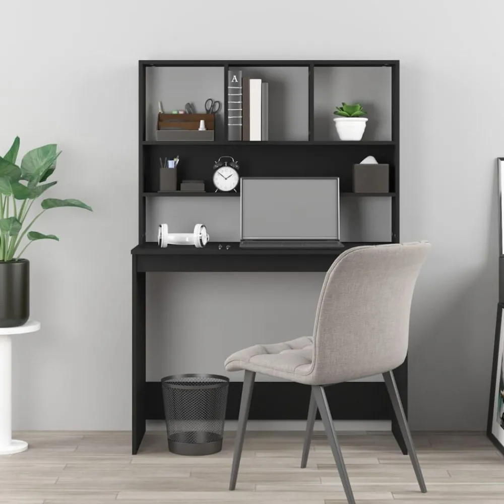 Kantoormeubelen*vidaXL Bureau met schappen 102x45x148 cm bewerkt hout Zwart
