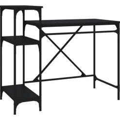 Kantoormeubelen*vidaXL Bureau met schappen 105x50x90 cm bewerkt hout en ijzer Zwart