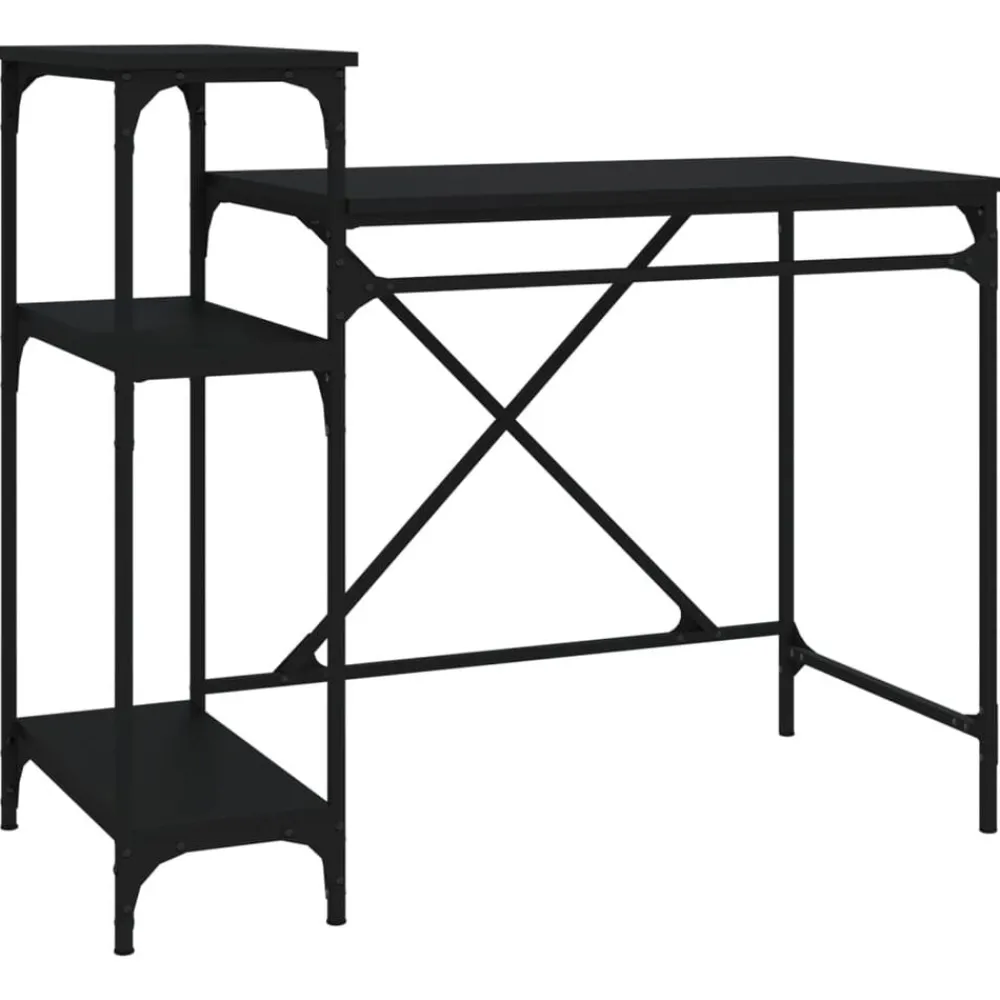 Kantoormeubelen*vidaXL Bureau met schappen 105x50x90 cm bewerkt hout en ijzer Zwart