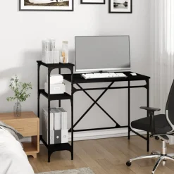 Kantoormeubelen*vidaXL Bureau met schappen 105x50x90 cm bewerkt hout en ijzer Zwart