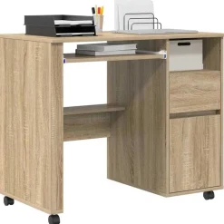 Kantoormeubelen*vidaXL Bureau met Wielen 91 x 50 x 77 cm Bewerkt hout Sonoma eiken