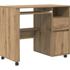 Bureau met Wielen Artisan Eiken 91 x 50 x 77 cm Bewerkt hout>vidaXL Outlet