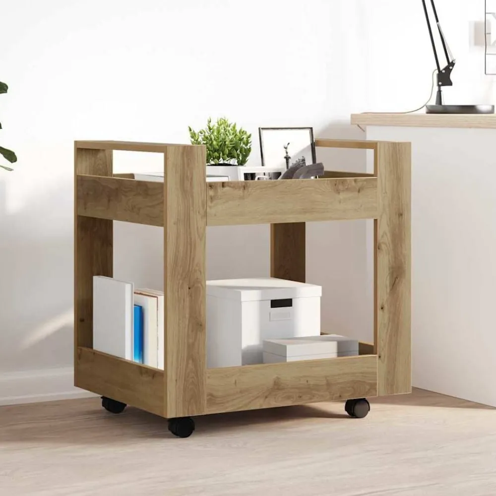Trolleys*vidaXL Bureau Trolley Artisan Eiken 60 x 45 x 60 cm Bewerkt hout artisanaal eikenkleurig