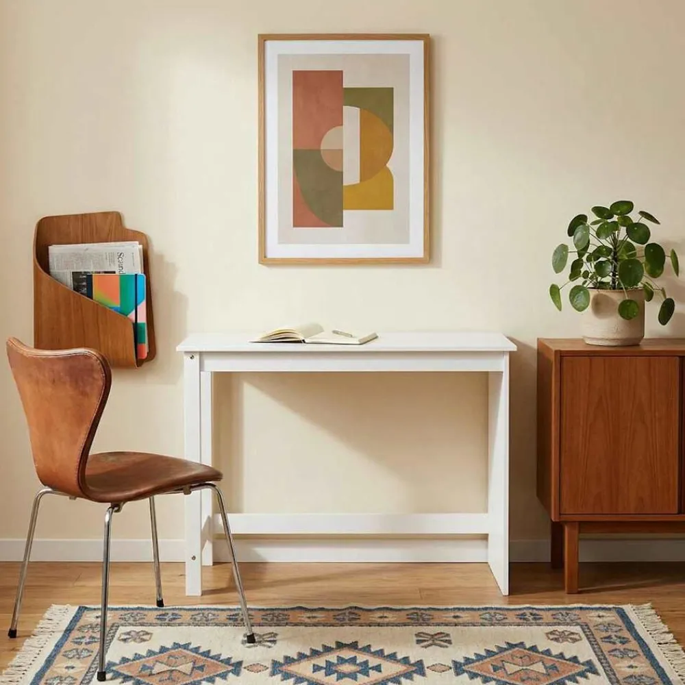 Kantoormeubelen*vidaXL Bureau 112 x 50 x 75 cm Massief Vurenhout Wit