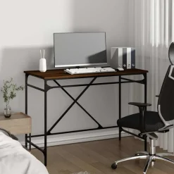 Kantoormeubelen*vidaXL Bureau 100x50x75 cm bewerkt hout en ijzer bruin eikenkleur
