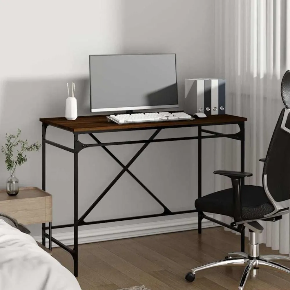 Kantoormeubelen*vidaXL Bureau 100x50x75 cm bewerkt hout en ijzer bruin eikenkleur