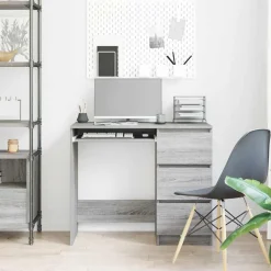 Bureau 90x45x76 cm bewerkt hout eikenkleurig><noscript><img width=