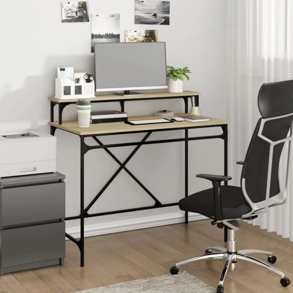 Kantoormeubelen*vidaXL Bureau 100x50x90 cm bewerkt hout en ijzer kleur Sonoma eiken