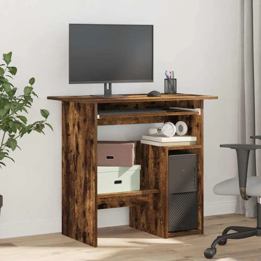 Kantoormeubelen*vidaXL Bureau 80x45x74 cm bewerkt hout kleurig Gerookt eiken