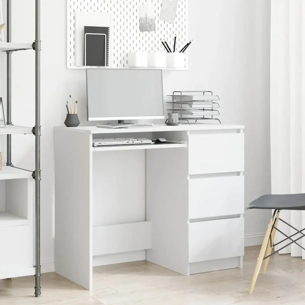 Kantoormeubelen*vidaXL Bureau 90x45x76 cm bewerkt hout Wit