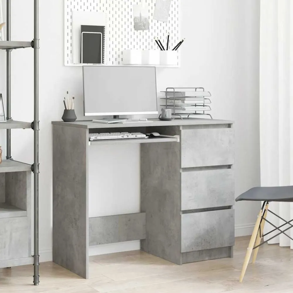 Kantoormeubelen*vidaXL Bureau 90x45x76 cm bewerkt hout Betongrijs