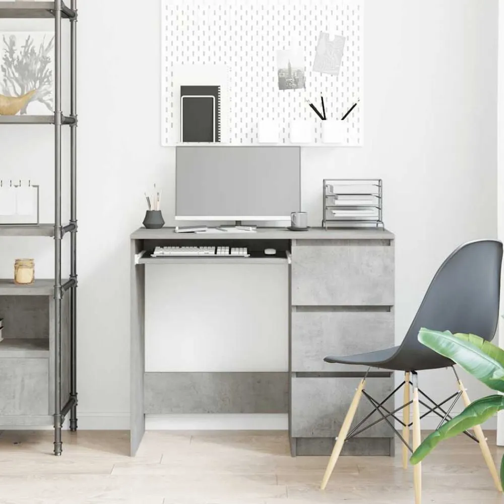 Kantoormeubelen*vidaXL Bureau 90x45x76 cm bewerkt hout Betongrijs