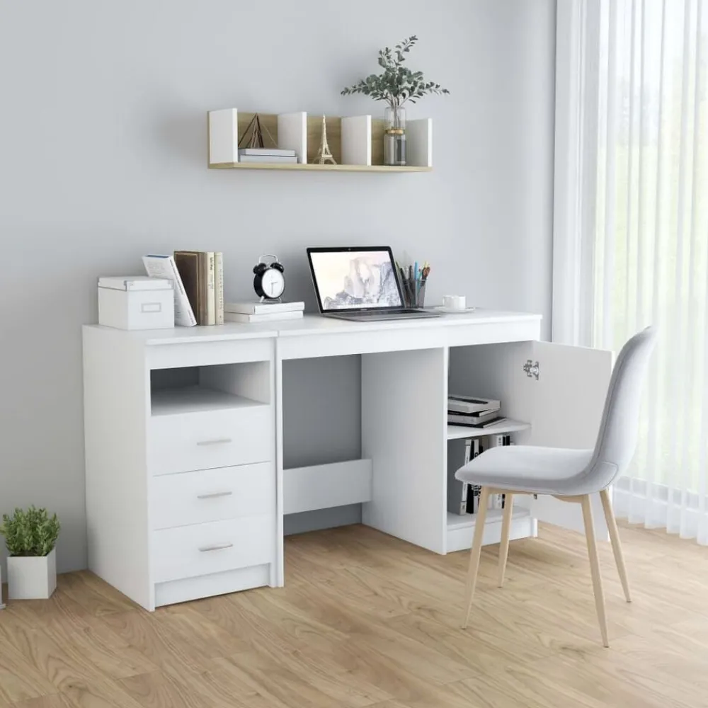 Kantoormeubelen*vidaXL Bureau 140x50x76 cm bewerkt hout Wit