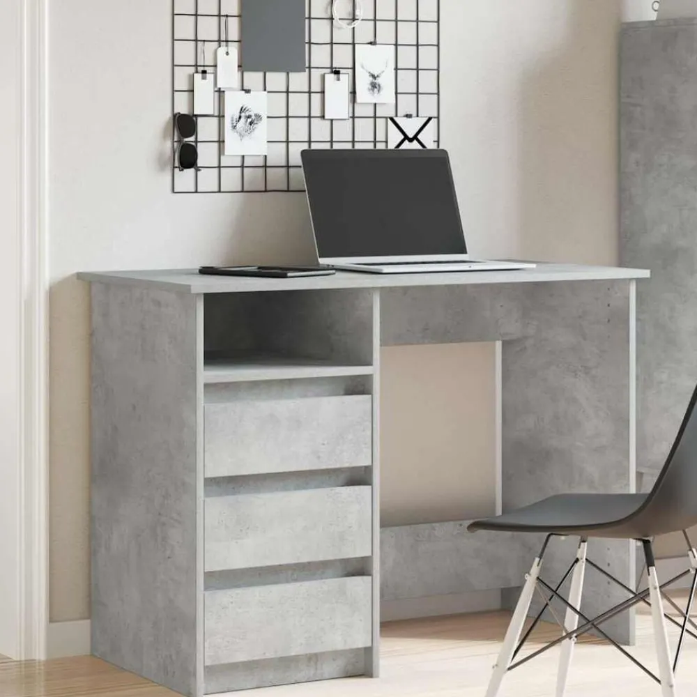 Kantoormeubelen*vidaXL Bureau 102x50x75 cm bewerkt hout Betongrijs