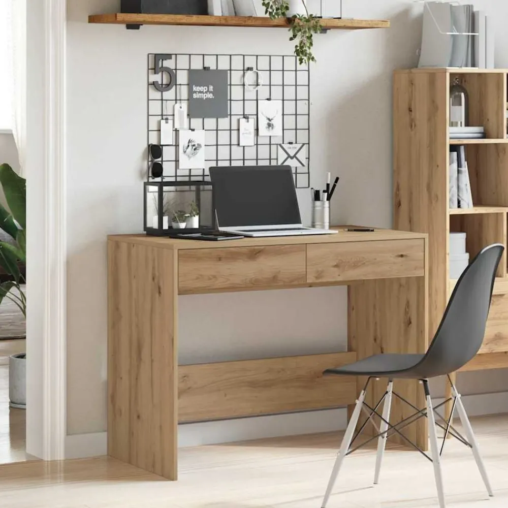 Bureau 101x50x76,5 cm bewerkt hout artisanaal eikenkleur>vidaXL Discount