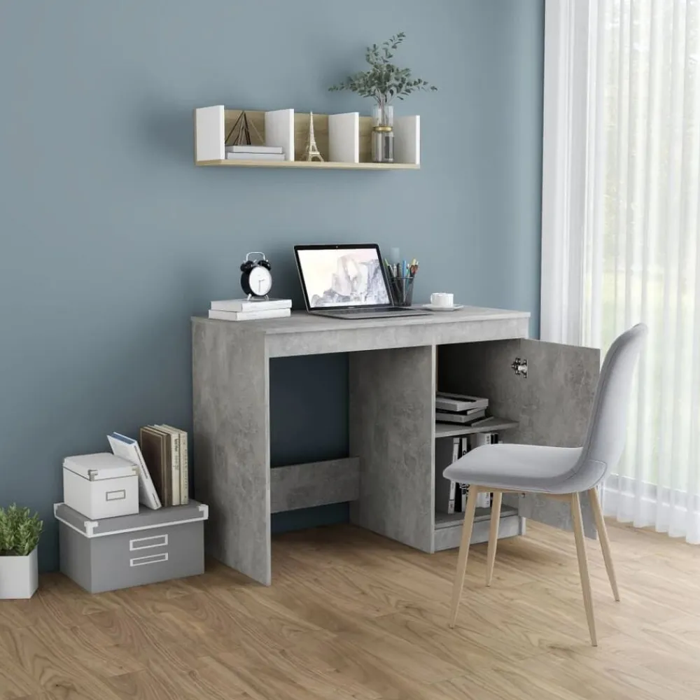 Kantoormeubelen*vidaXL Bureau 100x50x76 cm bewerkt hout Betongrijs