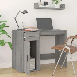Kantoormeubelen*vidaXL Bureau 100x49x75 cm bewerkt hout eikenkleurig Grijs sonoma