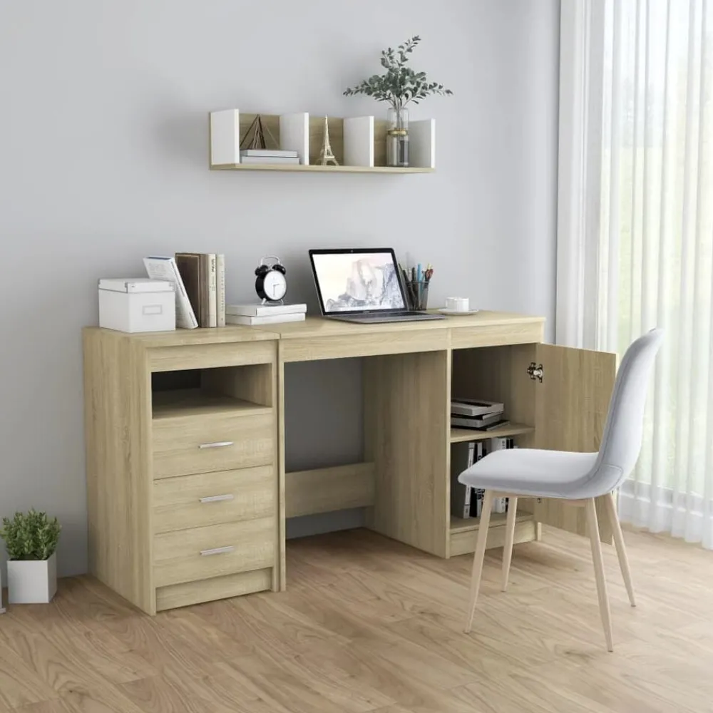 Kantoormeubelen*vidaXL Bureau 140x50x76 cm bewerkt hout kleurig Sonoma eiken