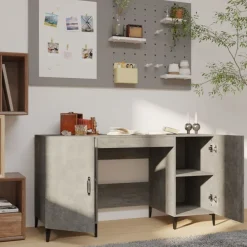 Kantoormeubelen*vidaXL Bureau 140x50x75 cm bewerkt hout Betongrijs
