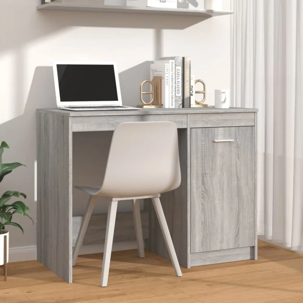 Kantoormeubelen*vidaXL Bureau 100x50x76 cm bewerkt hout eikenkleurig Grijs sonoma
